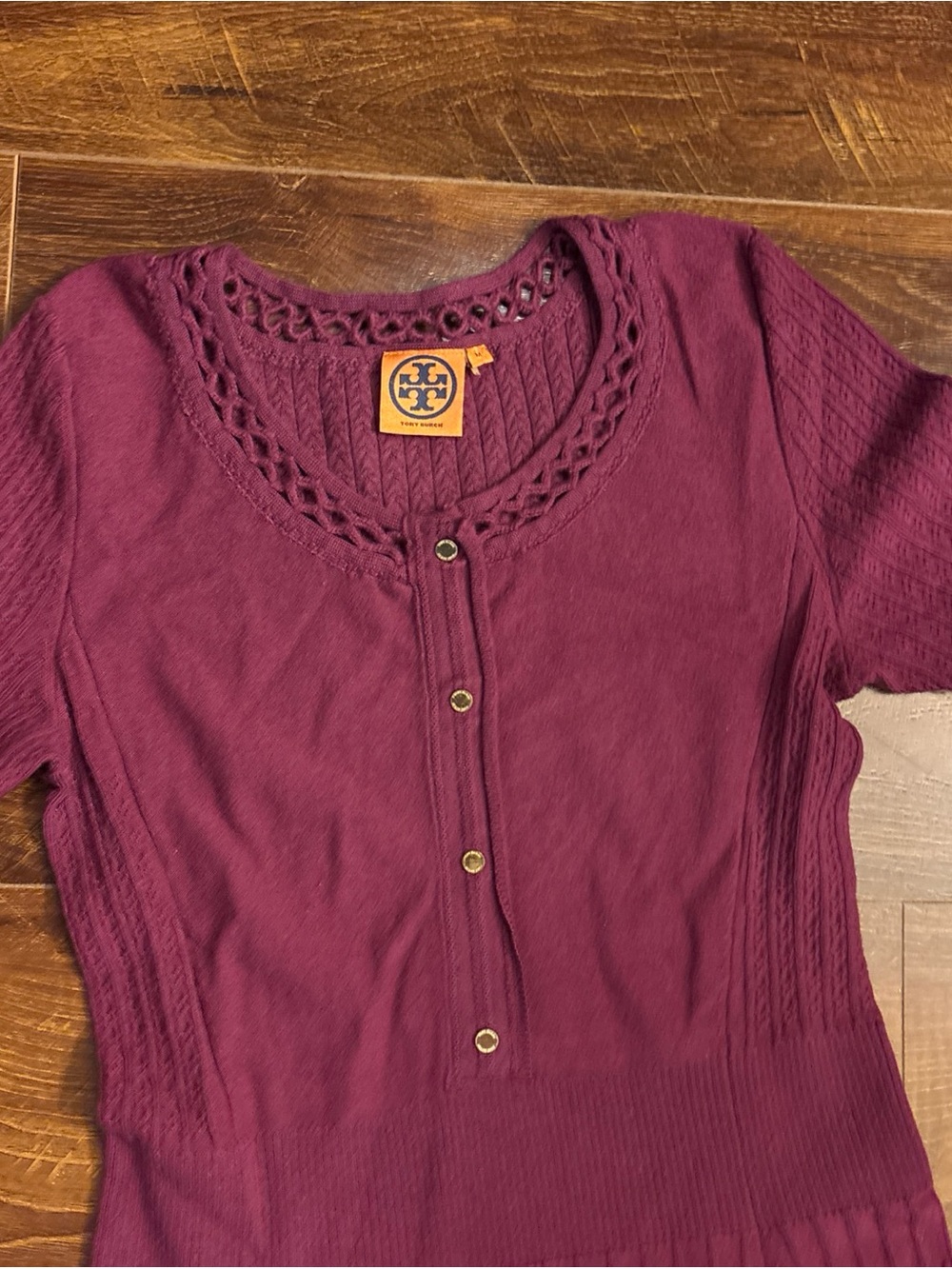 Tory Burch Medium Ashlyn Knit Henley Sweater Dress Maroon Short Sleeve Sheath - Picture 3 of 11
